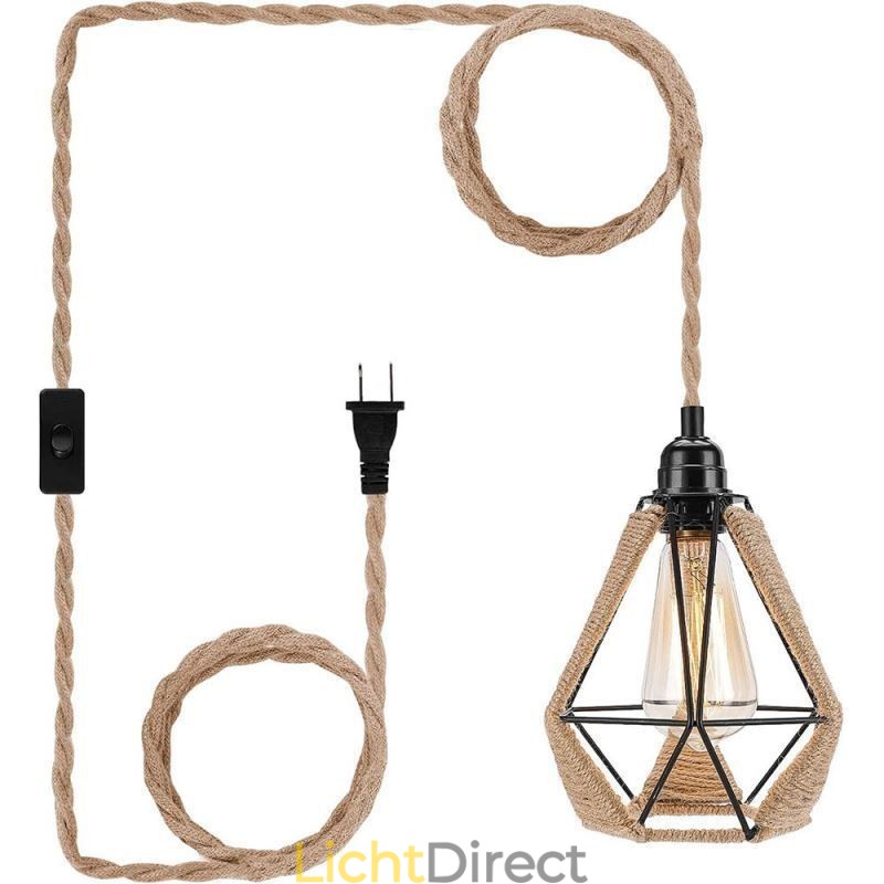 Retro hanglamp henneptouw plafondlamp 5M ophangdraad