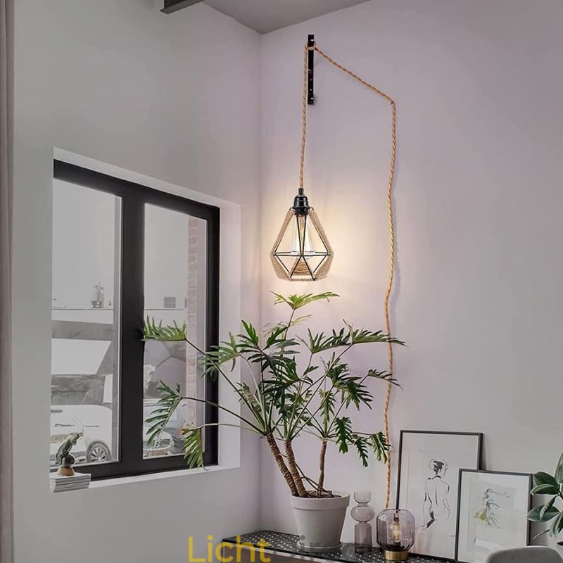 Retro hanglamp henneptouw plafondlamp 5M ophangdraad
