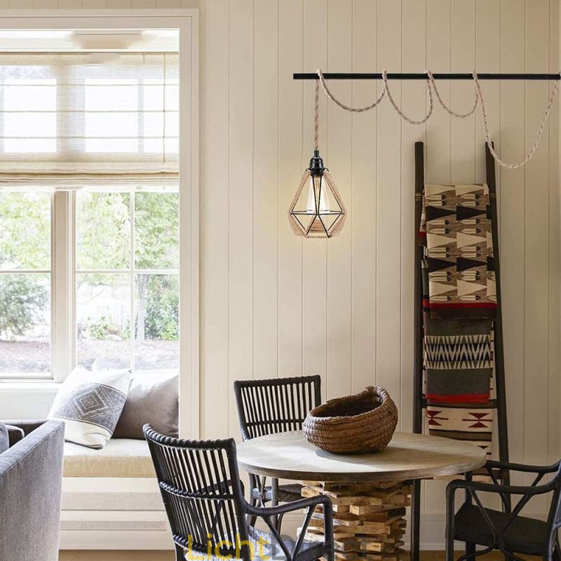 Retro hanglamp henneptouw plafondlamp 5M ophangdraad