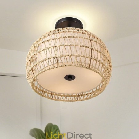 Papieren touw stoffen plafondlamp 32cm ronde lampenkap 3 lampen Papieren touw stoffen plafondlamp 32cm ronde lampenkap 3 lampen