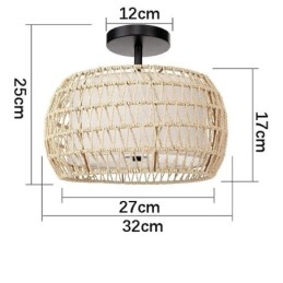 Papieren touw stoffen plafondlamp 32cm ronde lampenkap 3 lampen
