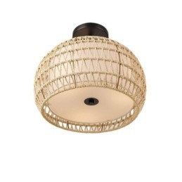 Papieren touw stoffen plafondlamp 32cm ronde lampenkap 3 lampen