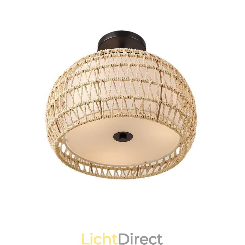 Papieren touw stoffen plafondlamp 32cm ronde lampenkap 3 lampen