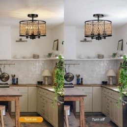 Retro Plafondlamp Zwart Ijzeren Papier Touw Plafondlamp 3 Lampen