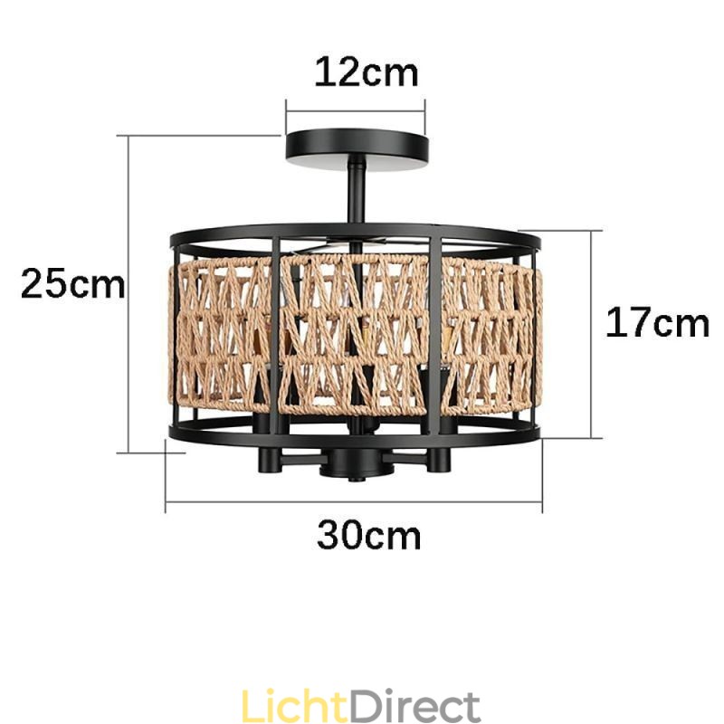 Retro Plafondlamp Zwart Ijzeren Papier Touw Plafondlamp 3 Lampen