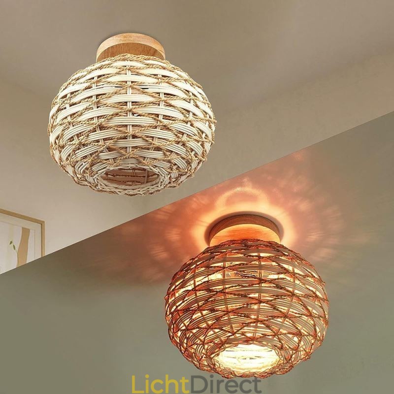 Houten kleur pompoen inbouw papieren touw rotan geweven lampenkap