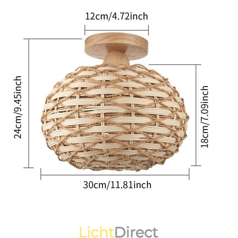Houten kleur pompoen inbouw papieren touw rotan geweven lampenkap