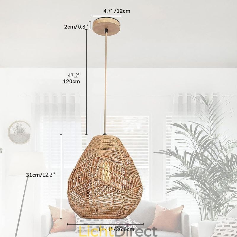 Nordic Retro Plafondlamp Natuurlijk Papier Touw Handgeweven Lampenkap