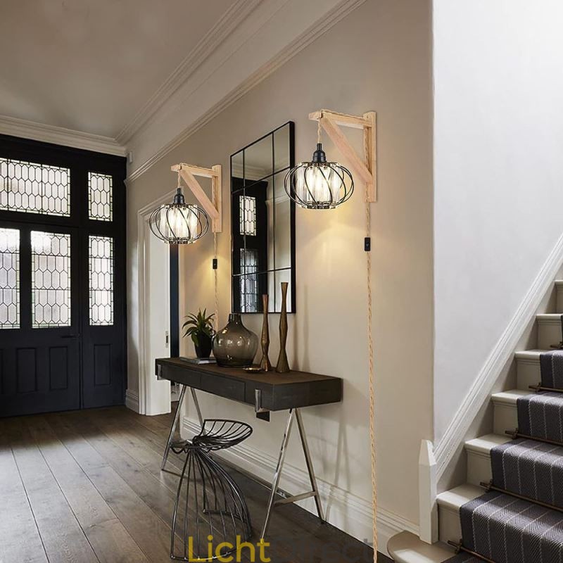 Retro Country Plafondlamp Henneptouw IJzeren Nachtkastje Hanglamp Met Stekker
