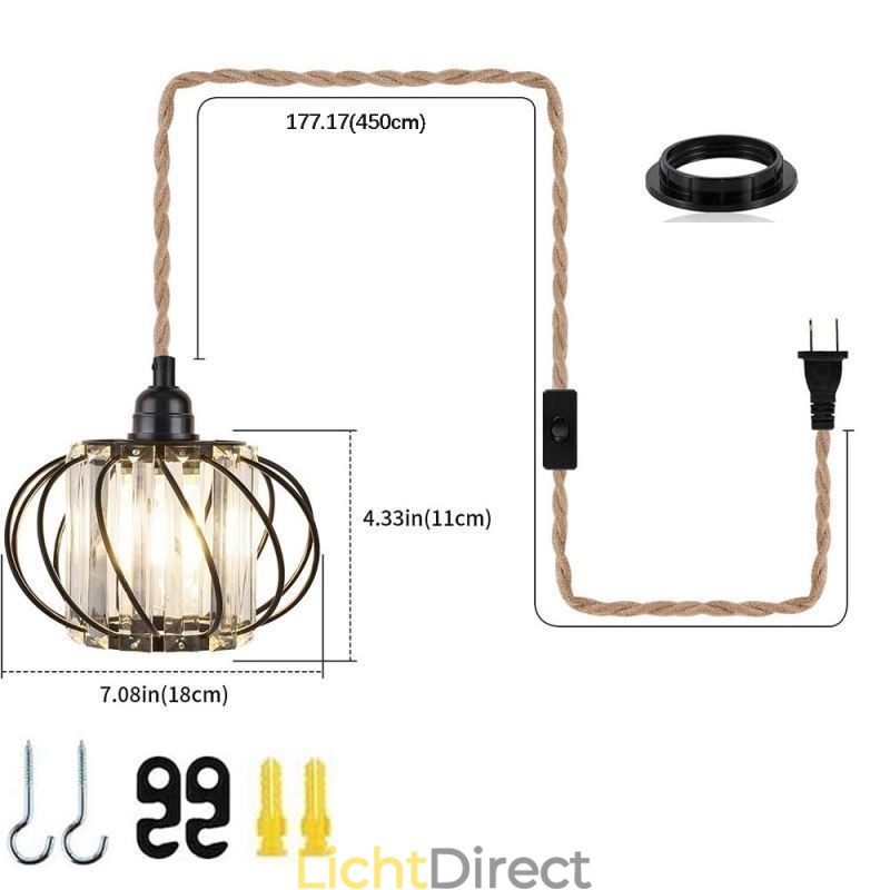 Retro Country Plafondlamp Henneptouw IJzeren Nachtkastje Hanglamp Met Stekker