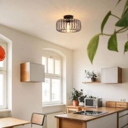 Eenvoudige plafondlamp in de vorm van een vogelkooi van ijzer