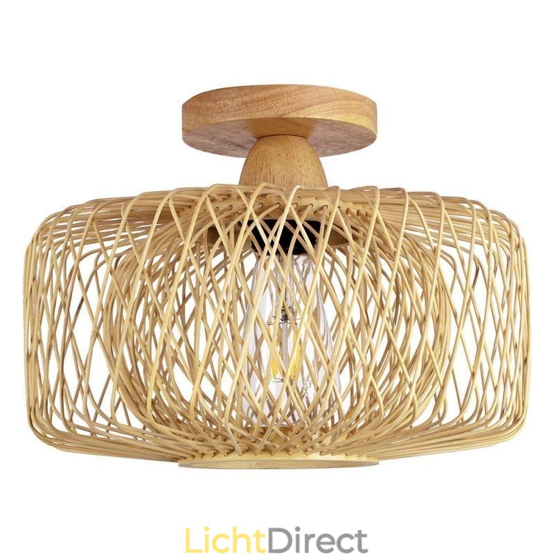 Retro dubbellaags plafondlamp handgeweven bamboe lampenkap plafondlamp