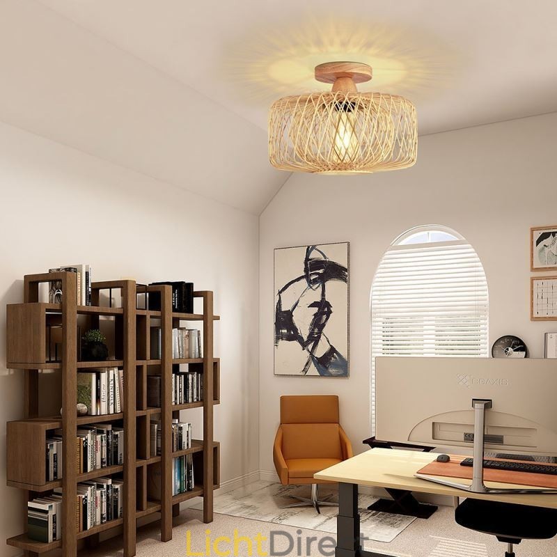 Retro dubbellaags plafondlamp handgeweven bamboe lampenkap plafondlamp