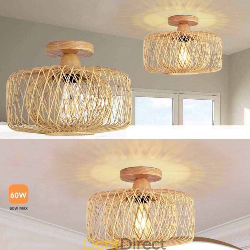 Retro dubbellaags plafondlamp handgeweven bamboe lampenkap plafondlamp
