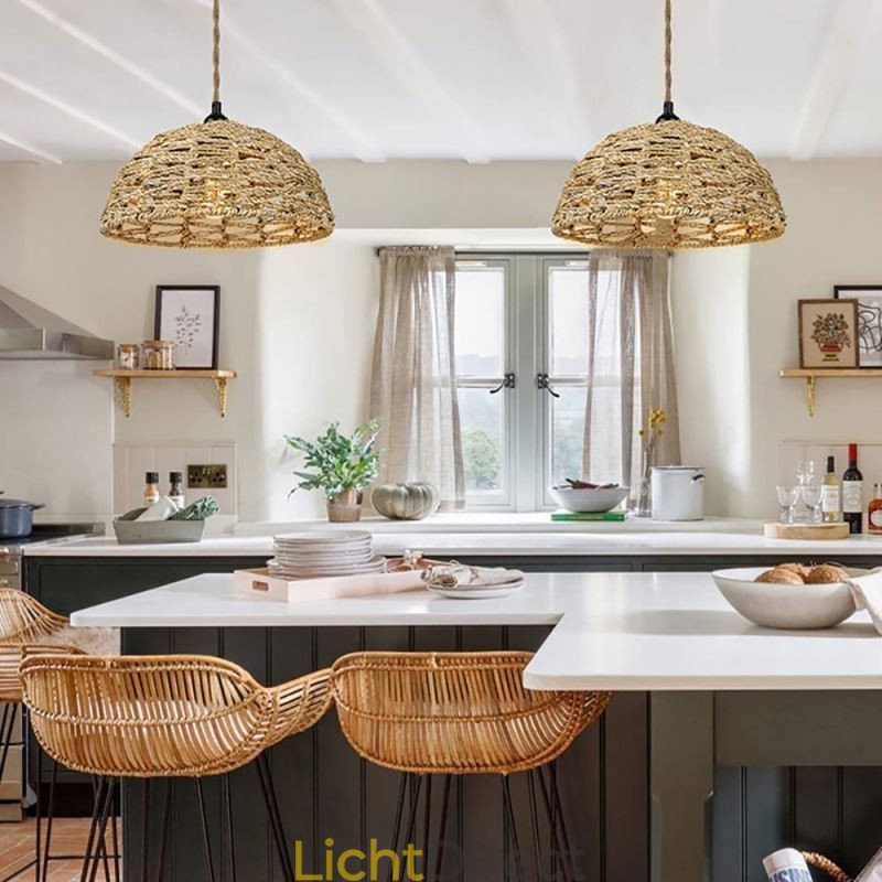 Landelijke Retro Hanglamp Handgeweven Papieren Touw Lampenkap 30cm