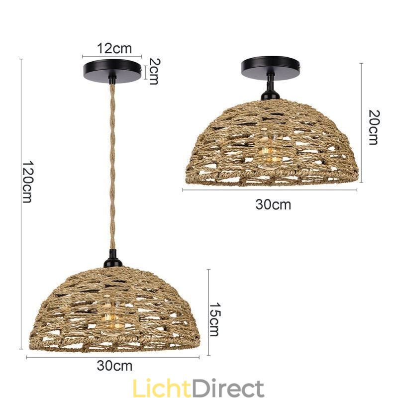 Landelijke Retro Hanglamp Handgeweven Papieren Touw Lampenkap 30cm