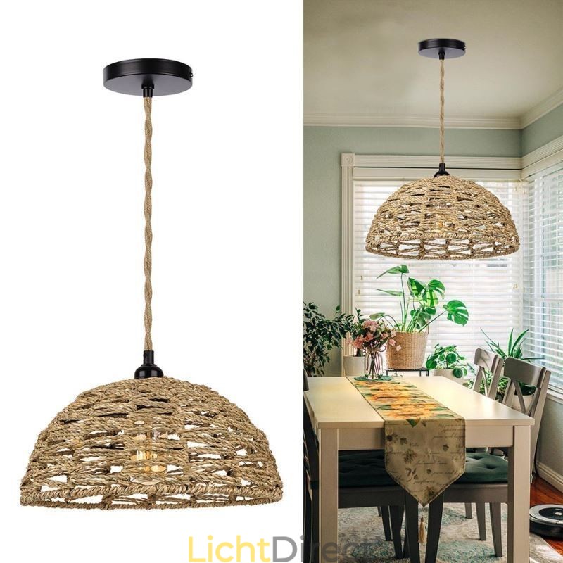 Landelijke Retro Hanglamp Handgeweven Papieren Touw Lampenkap 30cm
