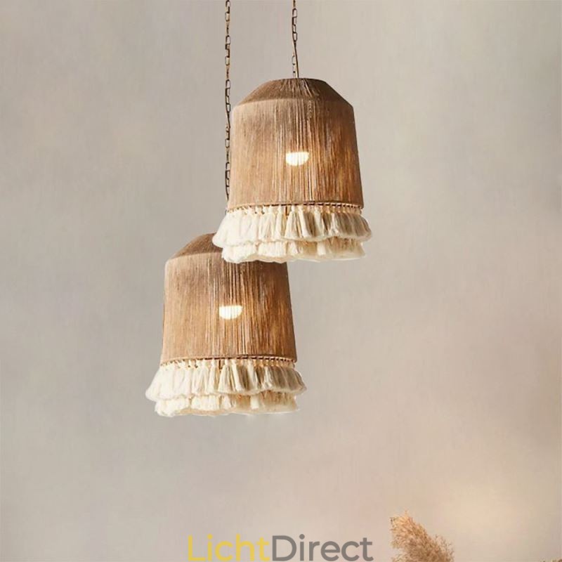 Rustieke hanglamp Boheemse stijl henneptouw kwast plafondlamp