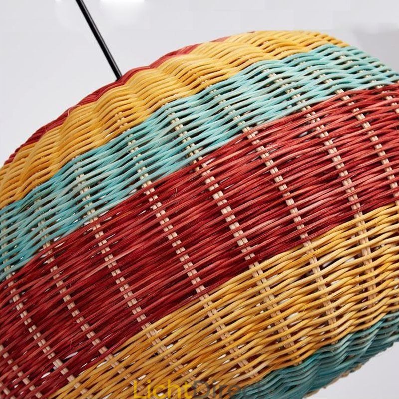 Hanglamp van bamboe en rotan, kleurrijke gestreepte interval, handgeweven lampenkap, plafondlamp