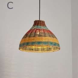 Hanglamp van bamboe en rotan, kleurrijke gestreepte interval, handgeweven lampenkap, plafondlamp