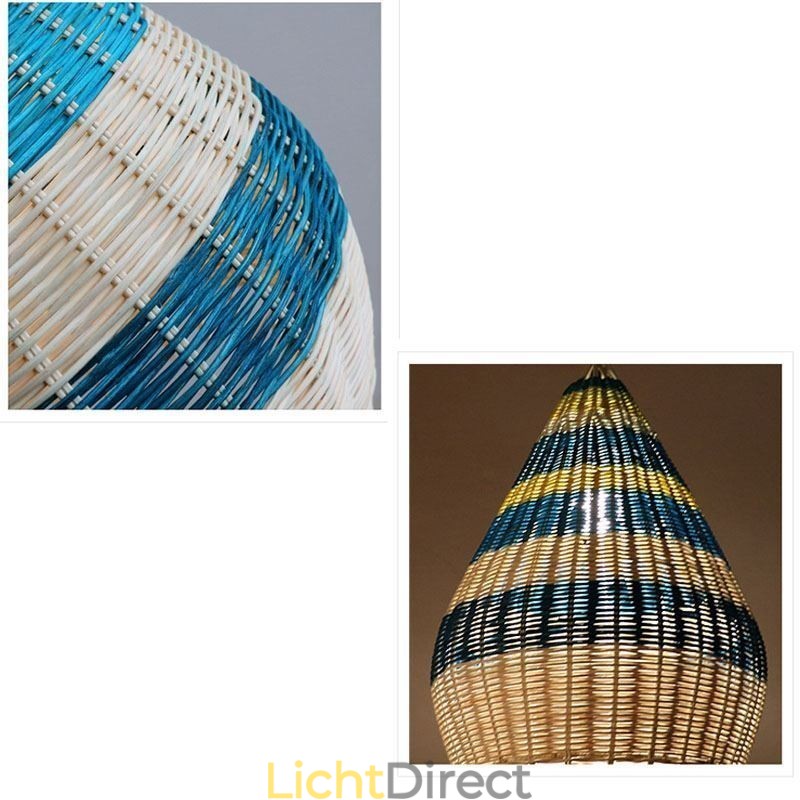 Hanglamp van bamboe en rotan met gestreepte tussenruimte, handgeweven lampenkap, plafondlamp