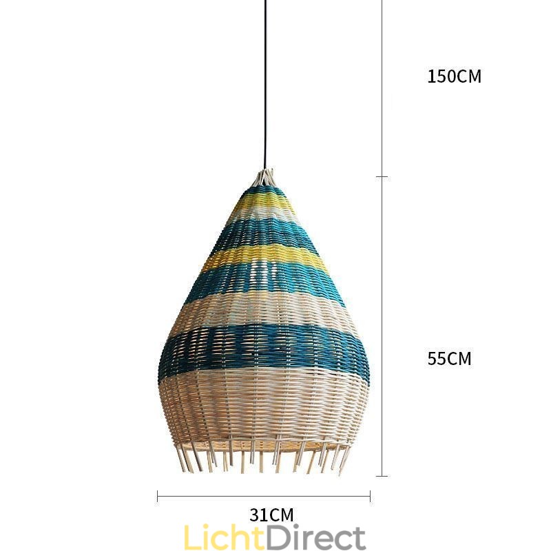 Hanglamp van bamboe en rotan met gestreepte tussenruimte, handgeweven lampenkap, plafondlamp