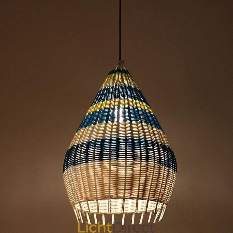 Hanglamp van bamboe en rotan met gestreepte tussenruimte, handgeweven lampenkap, plafondlamp
