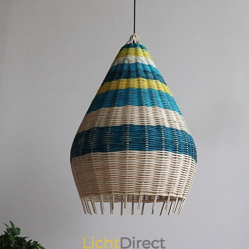 Hanglamp van bamboe en rotan met gestreepte tussenruimte, handgeweven lampenkap, plafondlamp