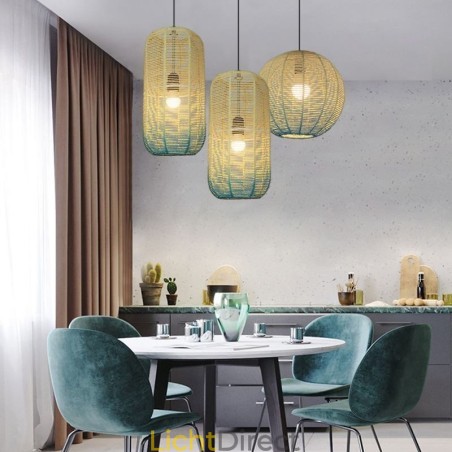 Hanglamp van papiertouw, retro landelijke plafondlamp met gradiënt in blauw Hanglamp van papiertouw, retro landelijke plafondlamp met gradiënt in blauw