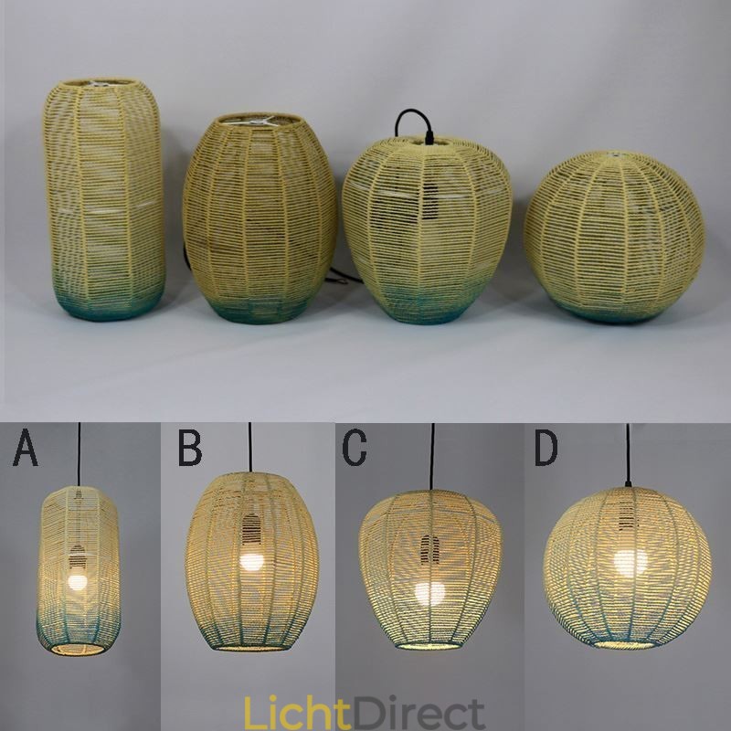 Hanglamp van papiertouw, retro landelijke plafondlamp met gradiënt in blauw