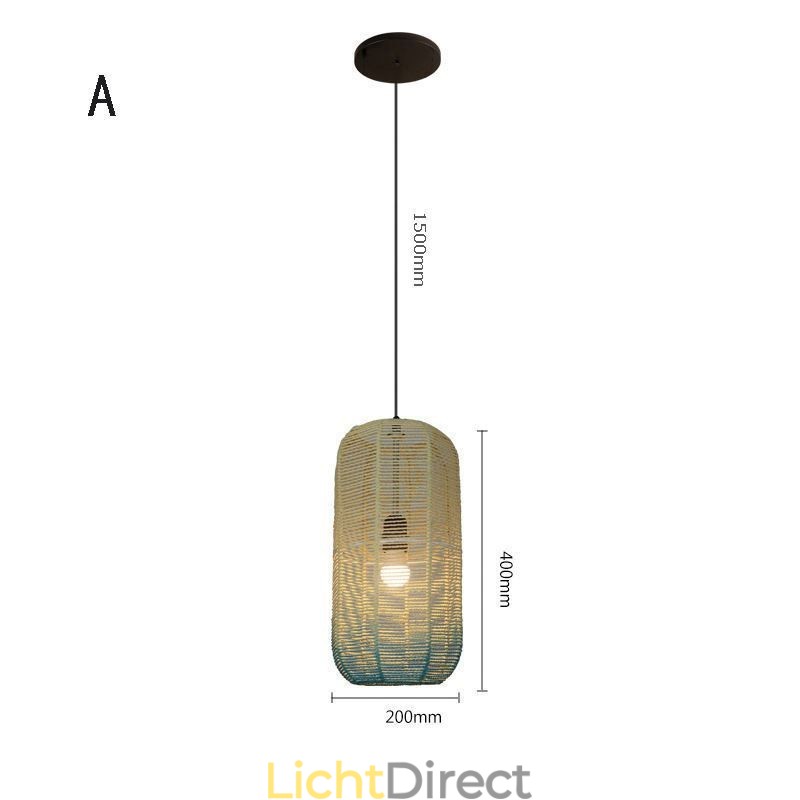 Hanglamp van papiertouw, retro landelijke plafondlamp met gradiënt in blauw