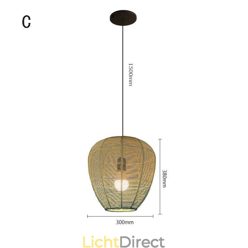 Hanglamp van papiertouw, retro landelijke plafondlamp met gradiënt in blauw