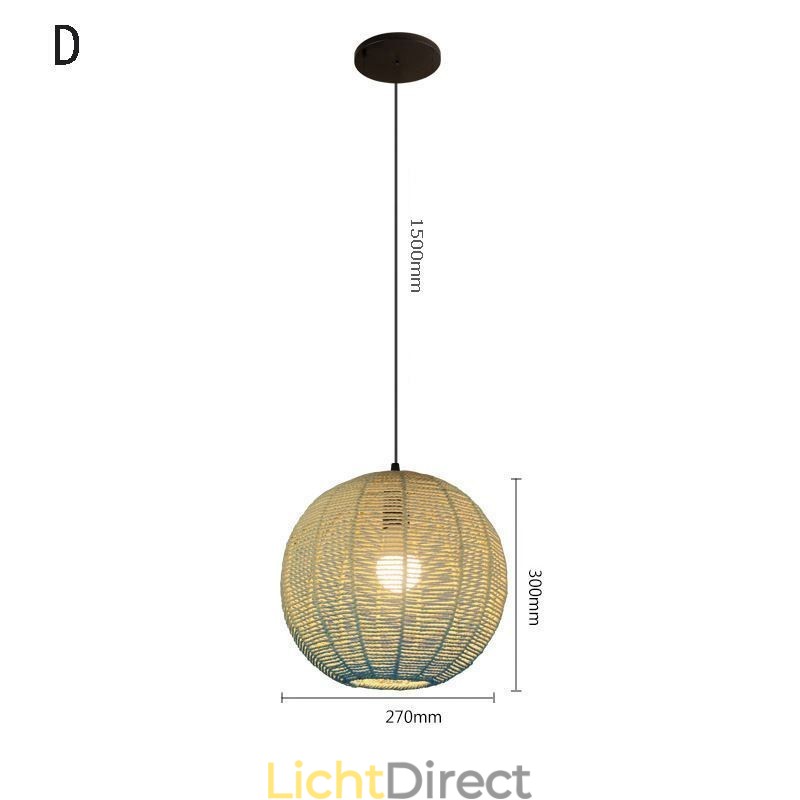 Hanglamp van papiertouw, retro landelijke plafondlamp met gradiënt in blauw