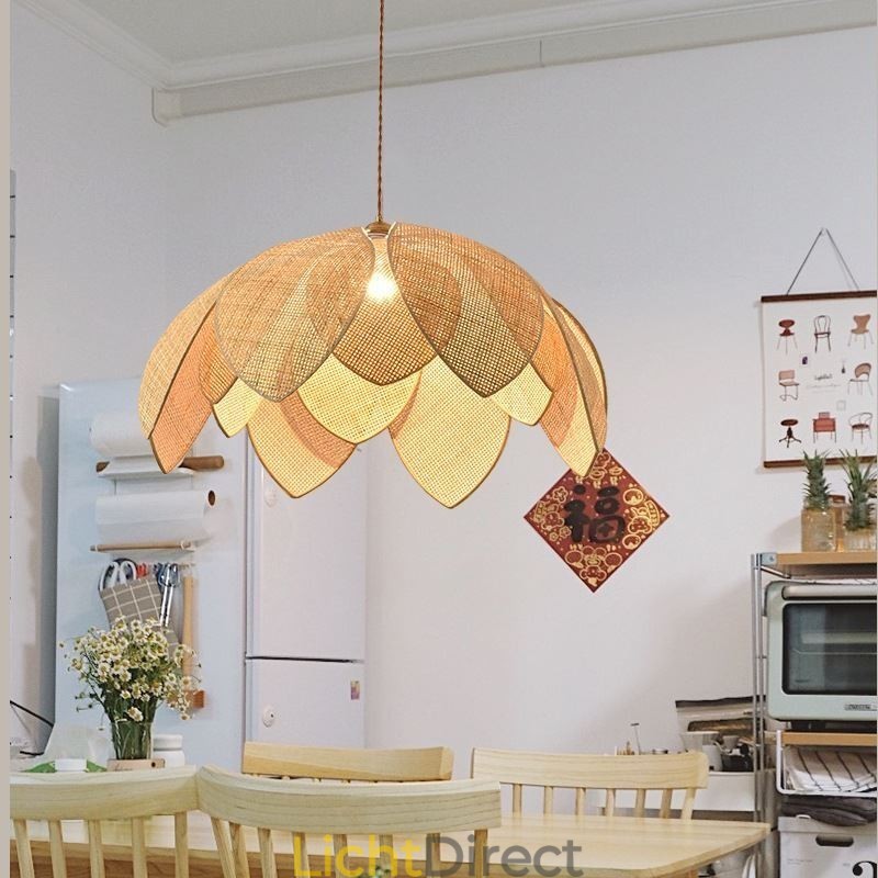 Rotan Lotus Hanglamp Café Retro Rotan Kunst Plafondlamp