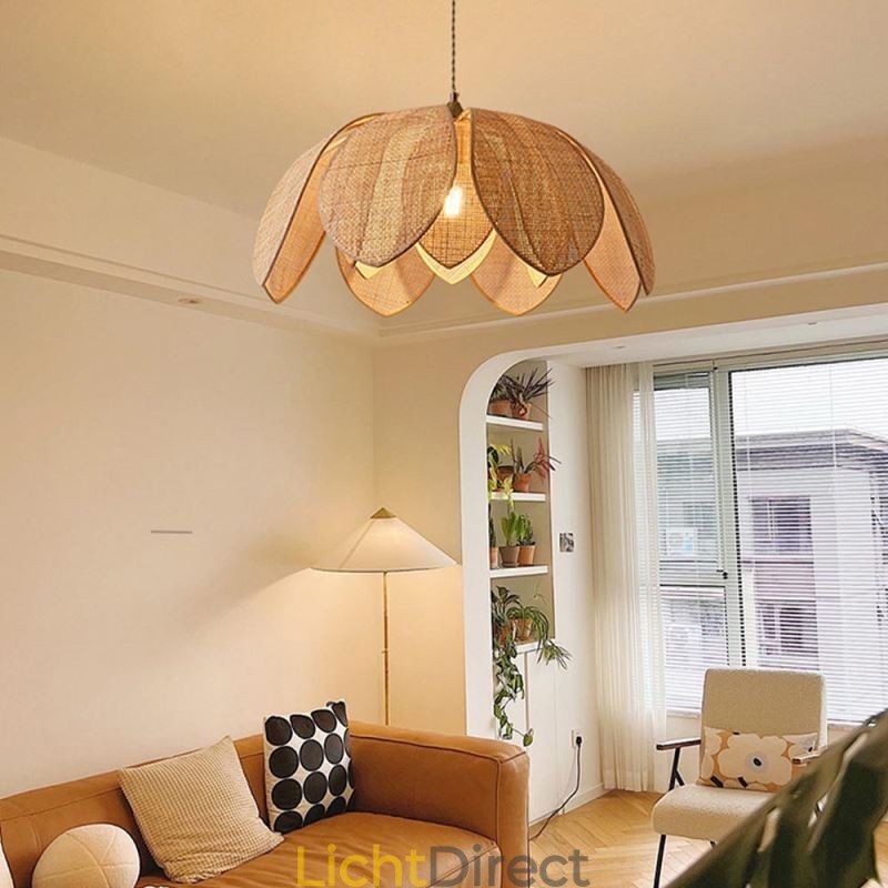 Rotan Lotus Hanglamp Café Retro Rotan Kunst Plafondlamp