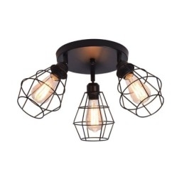 Industriële plafondlamp met 3 lampen in de vorm van een metalen kooi