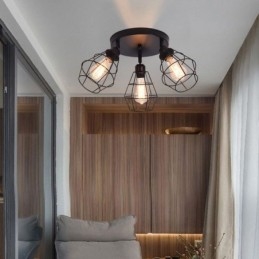 Industriële plafondlamp met 3 lampen in de vorm van een metalen kooi