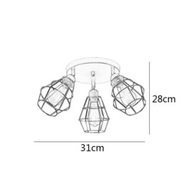 Industriële plafondlamp met 3 lampen in de vorm van een metalen kooi