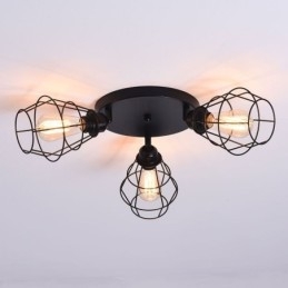 Industriële plafondlamp met 3 lampen in de vorm van een metalen kooi