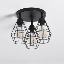 Industriële plafondlamp met 3 lampen in de vorm van een metalen kooi