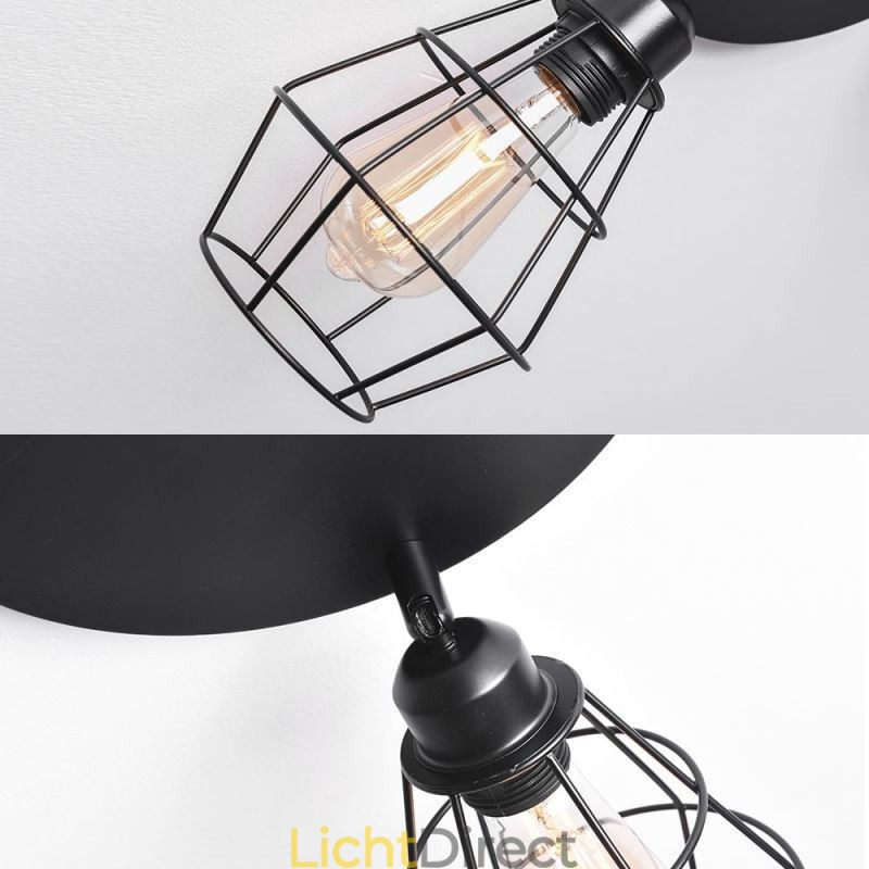 Industriële plafondlamp met 3 lampen in de vorm van een metalen kooi