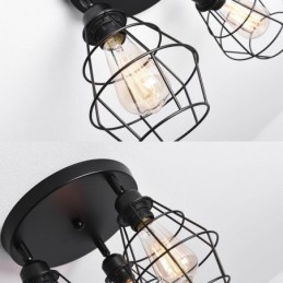 Industriële plafondlamp met 3 lampen in de vorm van een metalen kooi