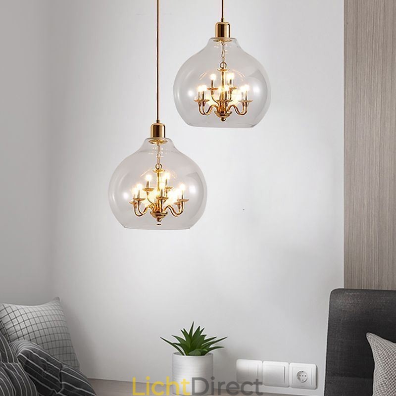 Glazen hanglamp moderne minimalistische smeedijzeren plafondlamp 9 lampen