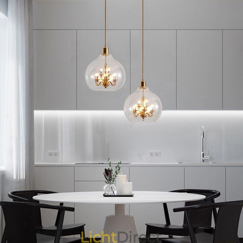 Glazen hanglamp moderne minimalistische smeedijzeren plafondlamp 9 lampen