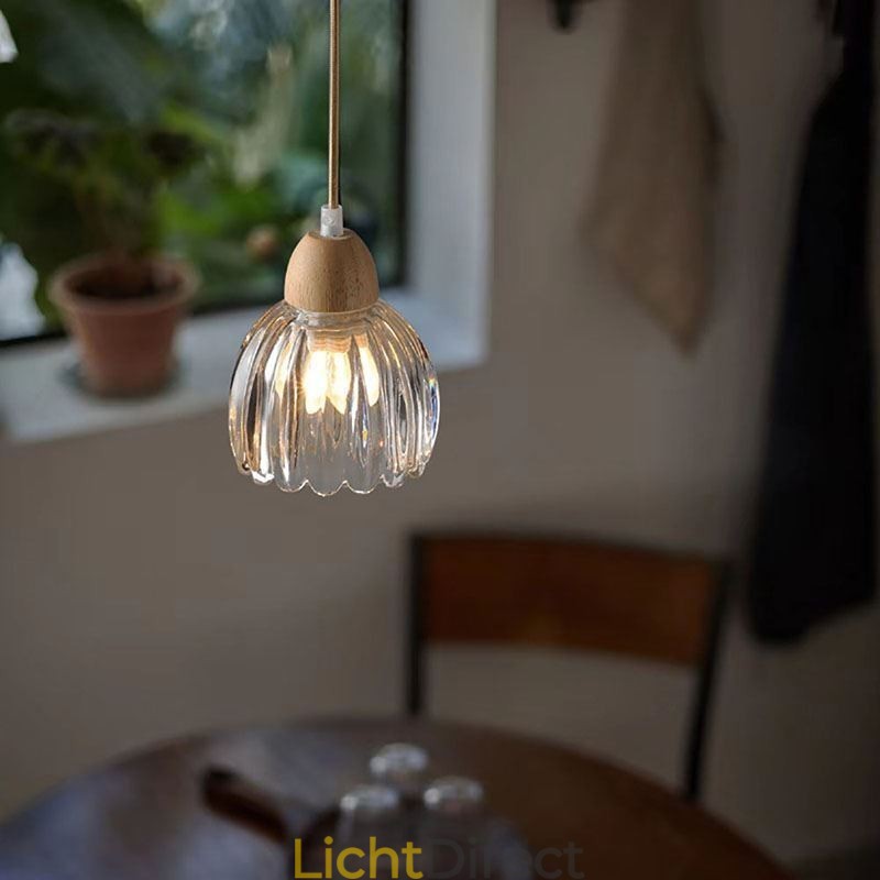 Glazen hanglamp Retro pastorale stijl eiland plafondlamp rubberhout decoratieve lamp
