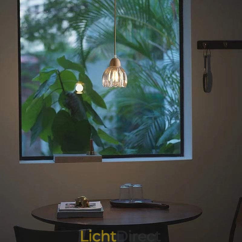 Glazen hanglamp Retro pastorale stijl eiland plafondlamp rubberhout decoratieve lamp