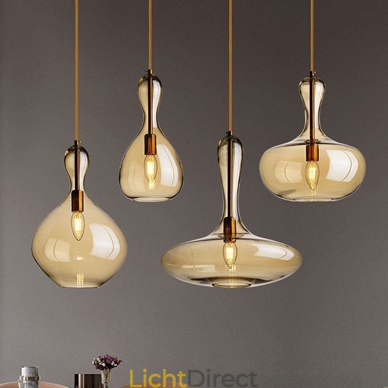 Nordic Glazen Hanglamp Amberkleurige Kap Plafondlamp