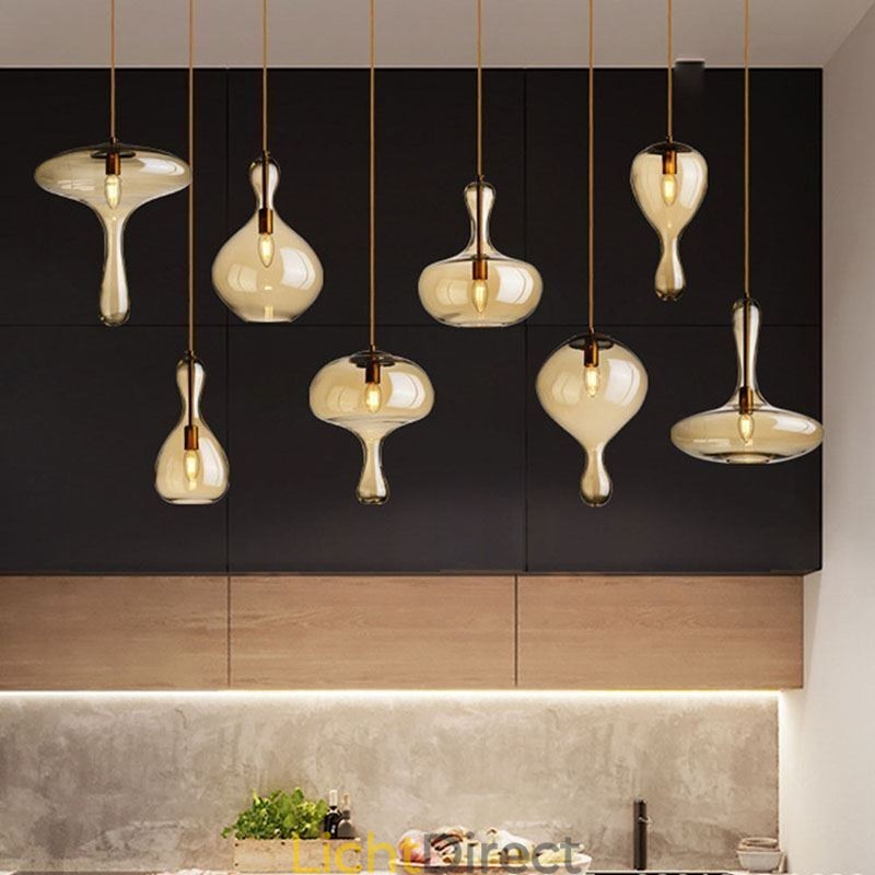 Nordic Glazen Hanglamp Amberkleurige Kap Plafondlamp