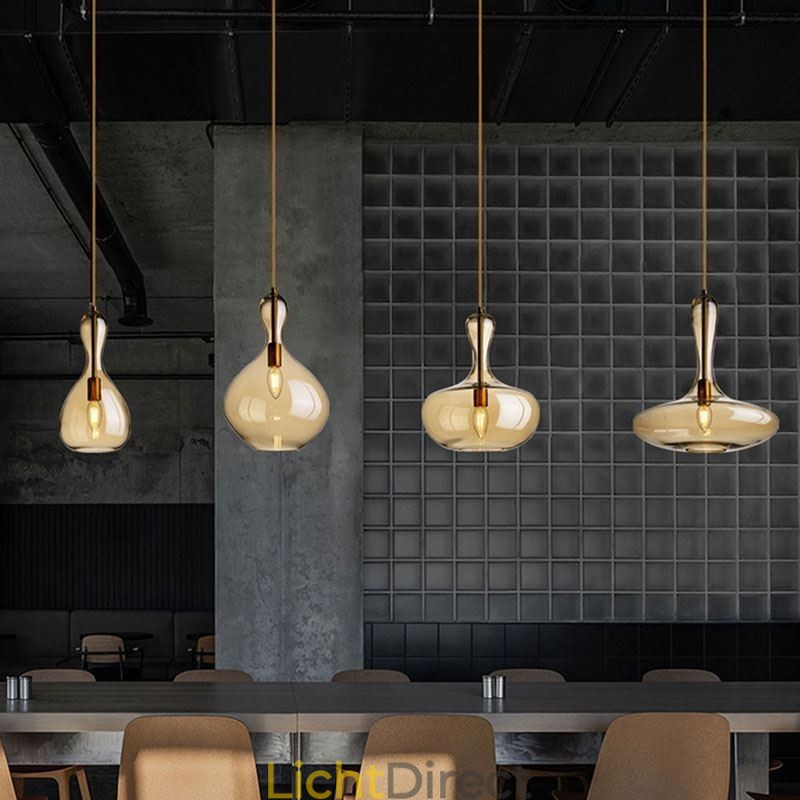 Nordic Glazen Hanglamp Amberkleurige Kap Plafondlamp