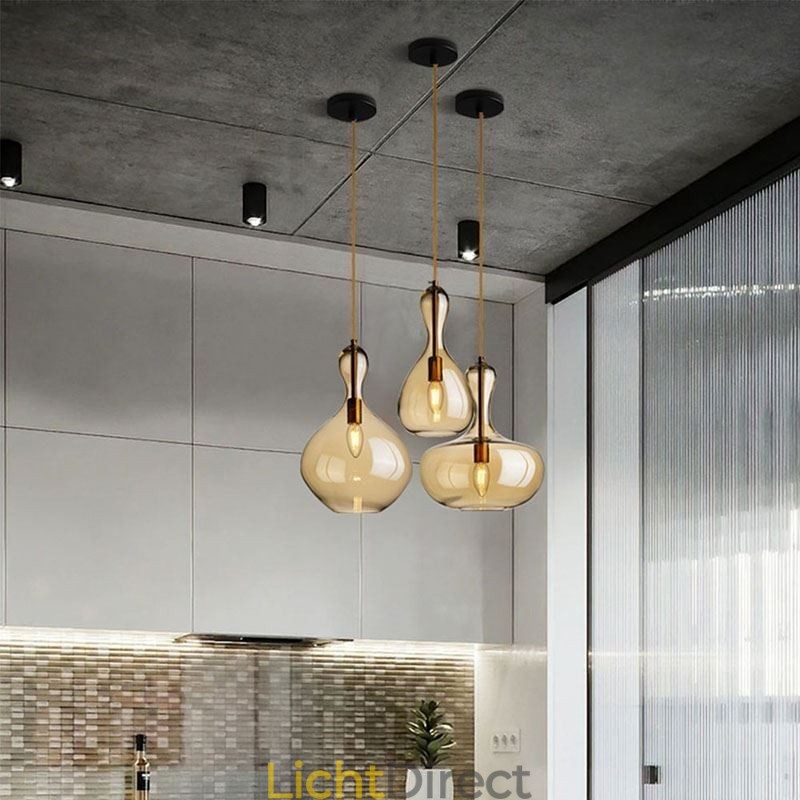 Nordic Glazen Hanglamp Amberkleurige Kap Plafondlamp